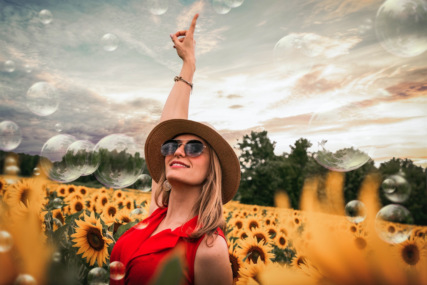 Menopausal Woman in a field of sunflowers